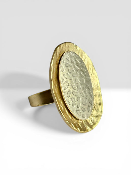 Bague ovale bicolore dorée et argentée ajustable
