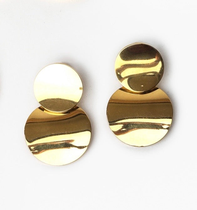 Boucles d’oreilles double disque doré effet miroir